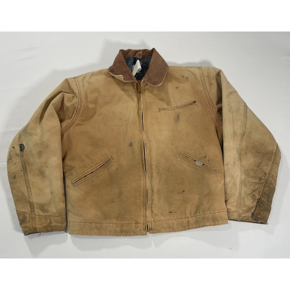 Vintage Carhartt Detroit Jacket Canvas Blanket Lined Workwear Size 42 Distressed